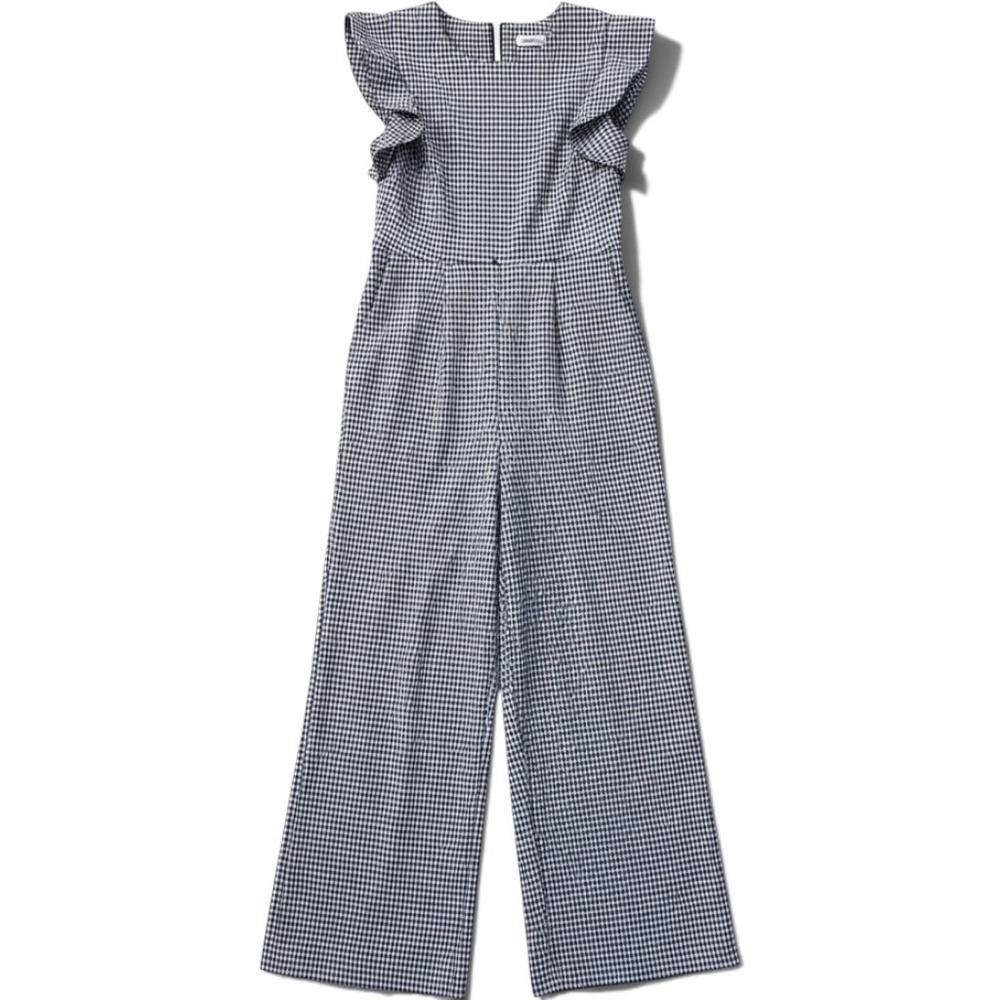 Calvin Klein Plaid Black White Houndstooth Ruffle Edgy Prep Corpcore Jumpsuit 6